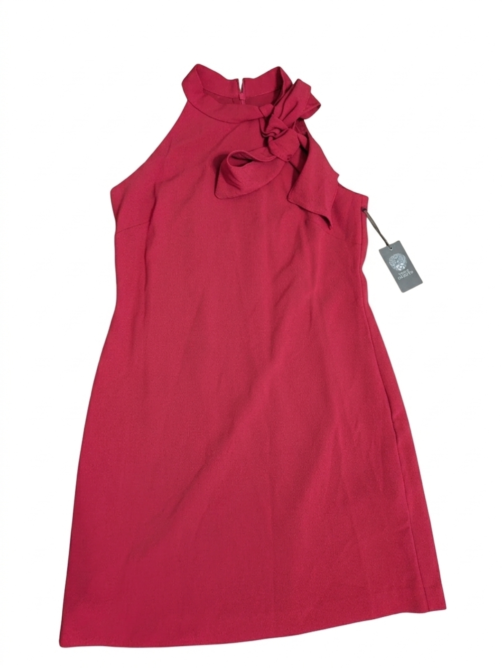NWT Vince Camuto Red Bow Halter Neck Crepe Shift Dress Size 10 Wedding Guest